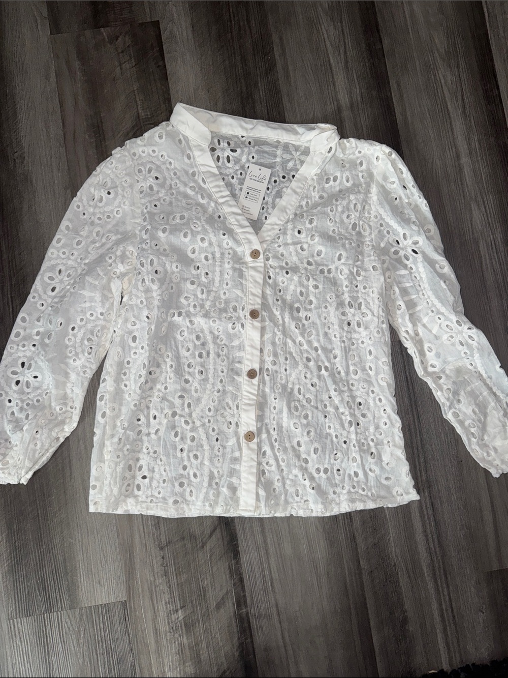 NEW Cupshe large eyelet cover up shirt top white womens beach pool resort wear